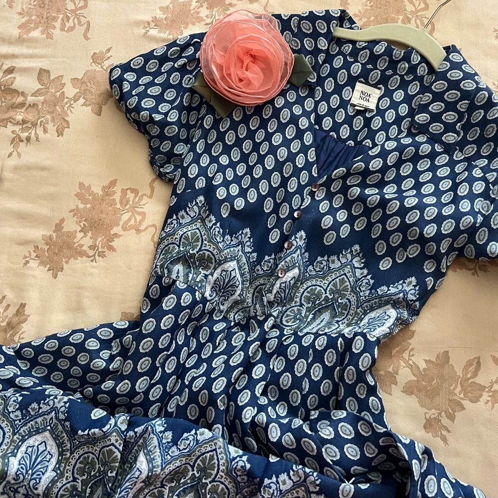 Noa Noa Elegant Blue and White Paisley Dress